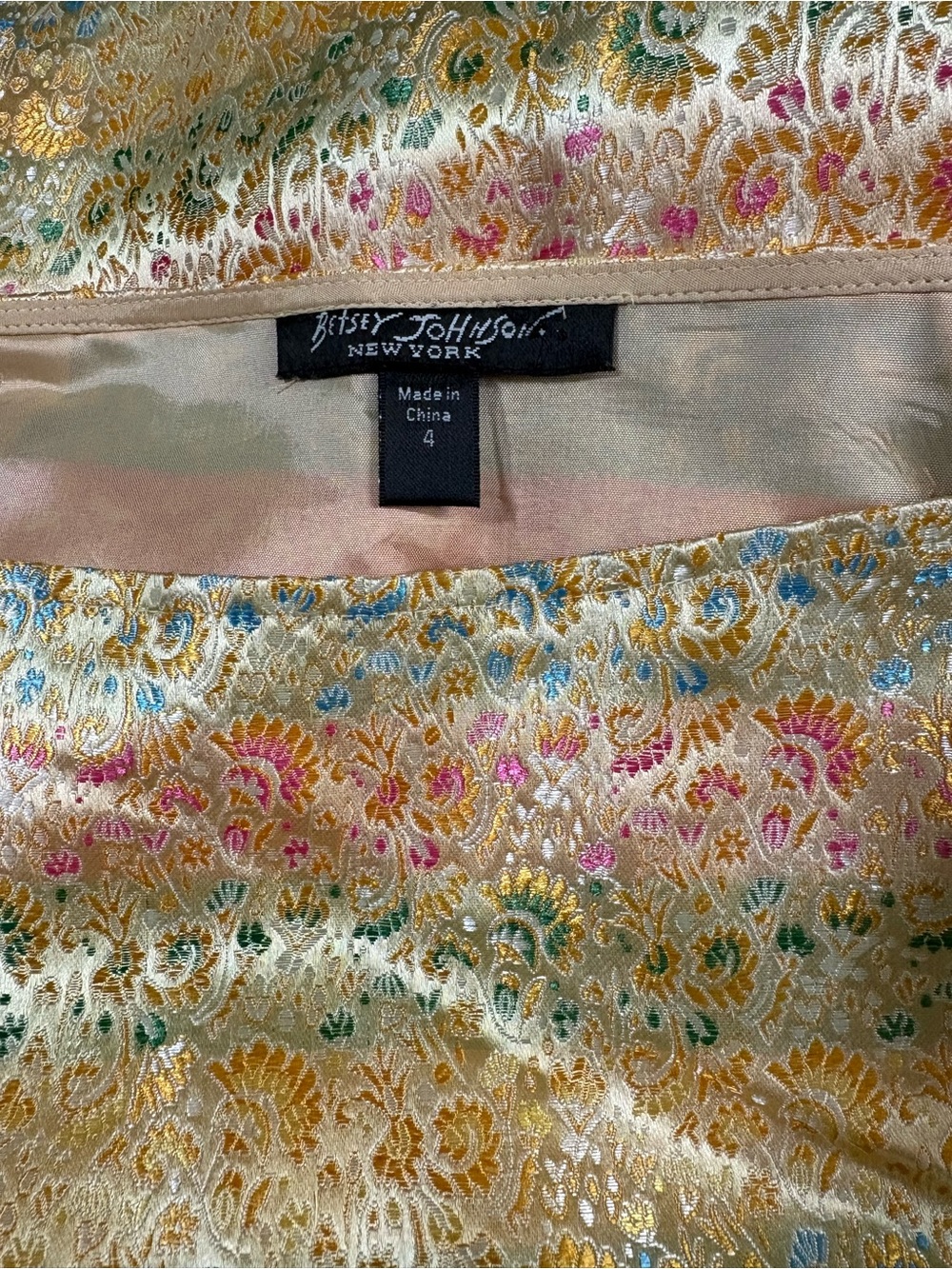 Betsey Johnson Gold Floral Brocade Dress with Multicolor Accents